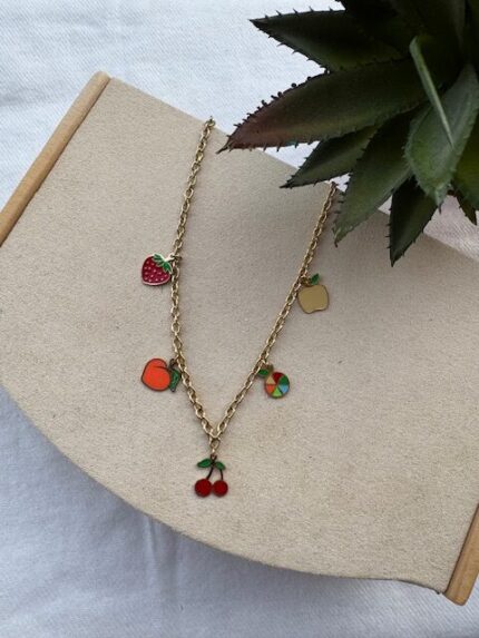 Ατσάνικο χρυσό κολιέ με φρούτα